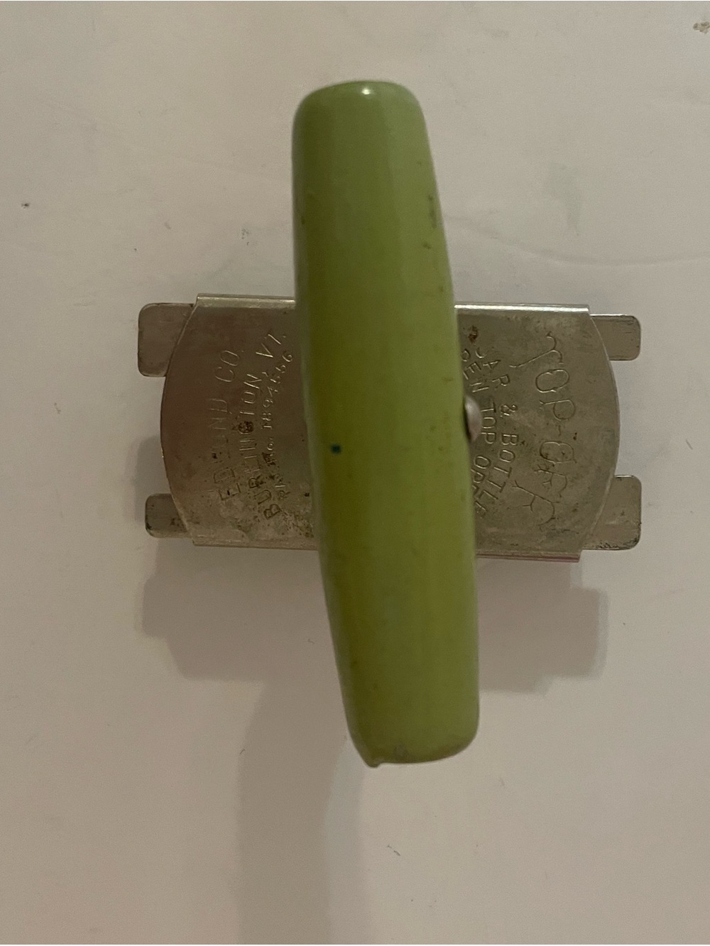 Vintage Edlund Top-Off Jar Bottle Opener Green Wood Handle USA 1930s-40s Avacado